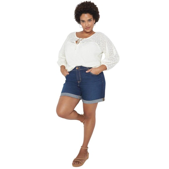 Lane Bryant High Rise Rolled Cuffed Boyfriend Stretch Denim Jean Shorts Blue 28 - Picture 11 of 11